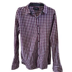 Beverly Hills Polo Club Burgundy & White Checker Men's Long Sleeve Shirt